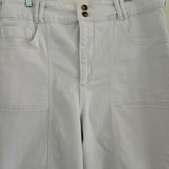 Anthropologie Pilcro Wide Leg Pants Women's White Denim Patch Panel High Rise 32 - Picture 6 of 10